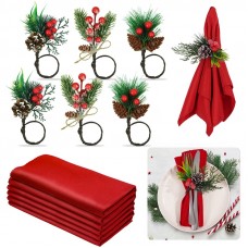 12 Pcs Christmas Napkins and Ring Set